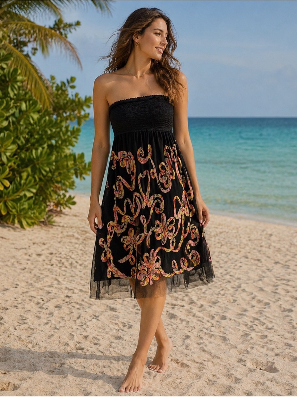 BETSEY JOHNSON Y2K Style Stretchy Bandeau Top Swim Cover-Up/Dress OS